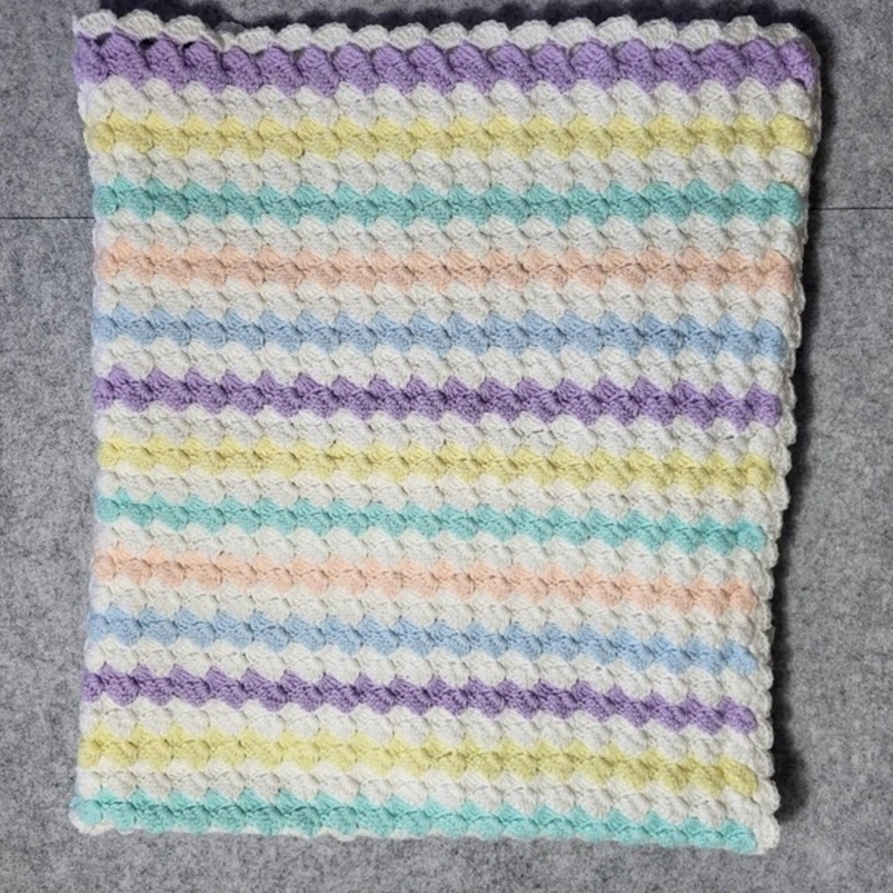 Handmade Crochet Baby Blanket Multicolor Pastel 32"x37" Baby Nursery‎